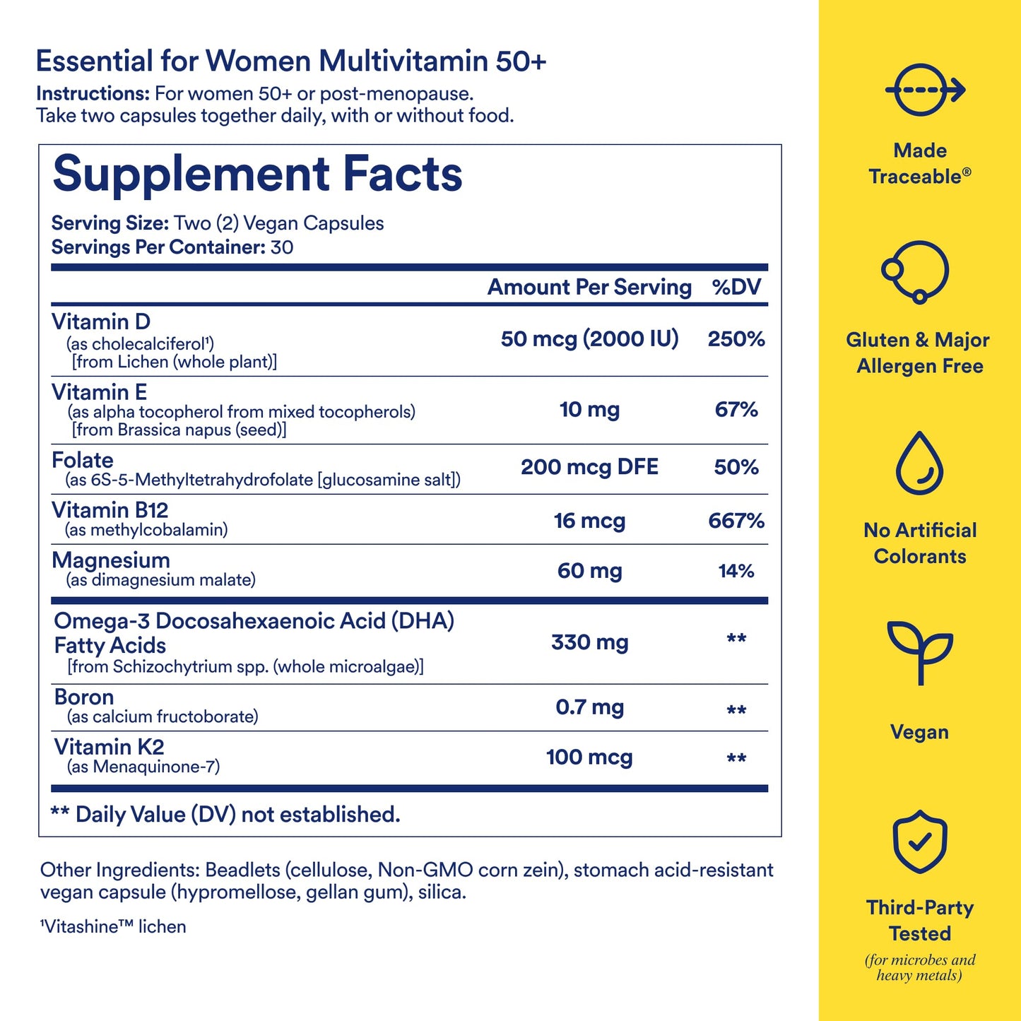 Ritual Multivitamin for Women 50+, Menopause Supplements with Vitamin D3, K2 and Magnesium for Bone Support*, Omega-3 DHA, Vitamin B12, Non-GMO, Mint Essenced, 30 Day Supply, 60 Vegan Capsules - Maple Wellness Supplements