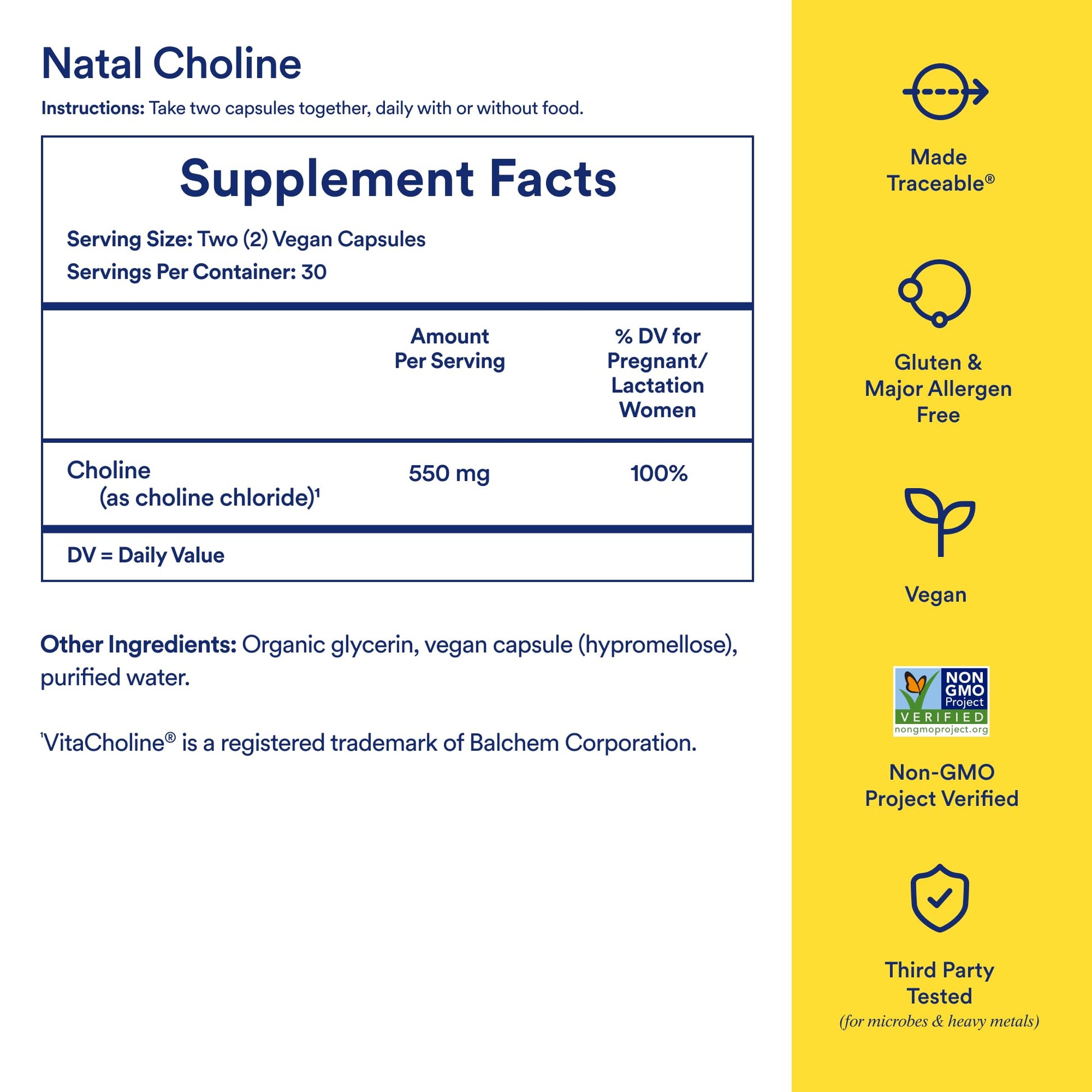 Ritual Natal Choline Supplement - 550mg - to Support Baby’s Cognitive Function When Taken During Pregnancy and Postpartum Choline Content in Breastmilk - Maple Wellness Supplements