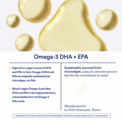 Ritual Omega 3 - Vegan - Science-Backed Dose of DHA & EPA Fatty Acids in 2:1 Ratio, Bioavailable, Brain and Heart Health Support, Minimal Burp-Back, Sustainably Sourced Microalgae, 30 Day Supply - Maple Wellness Supplements