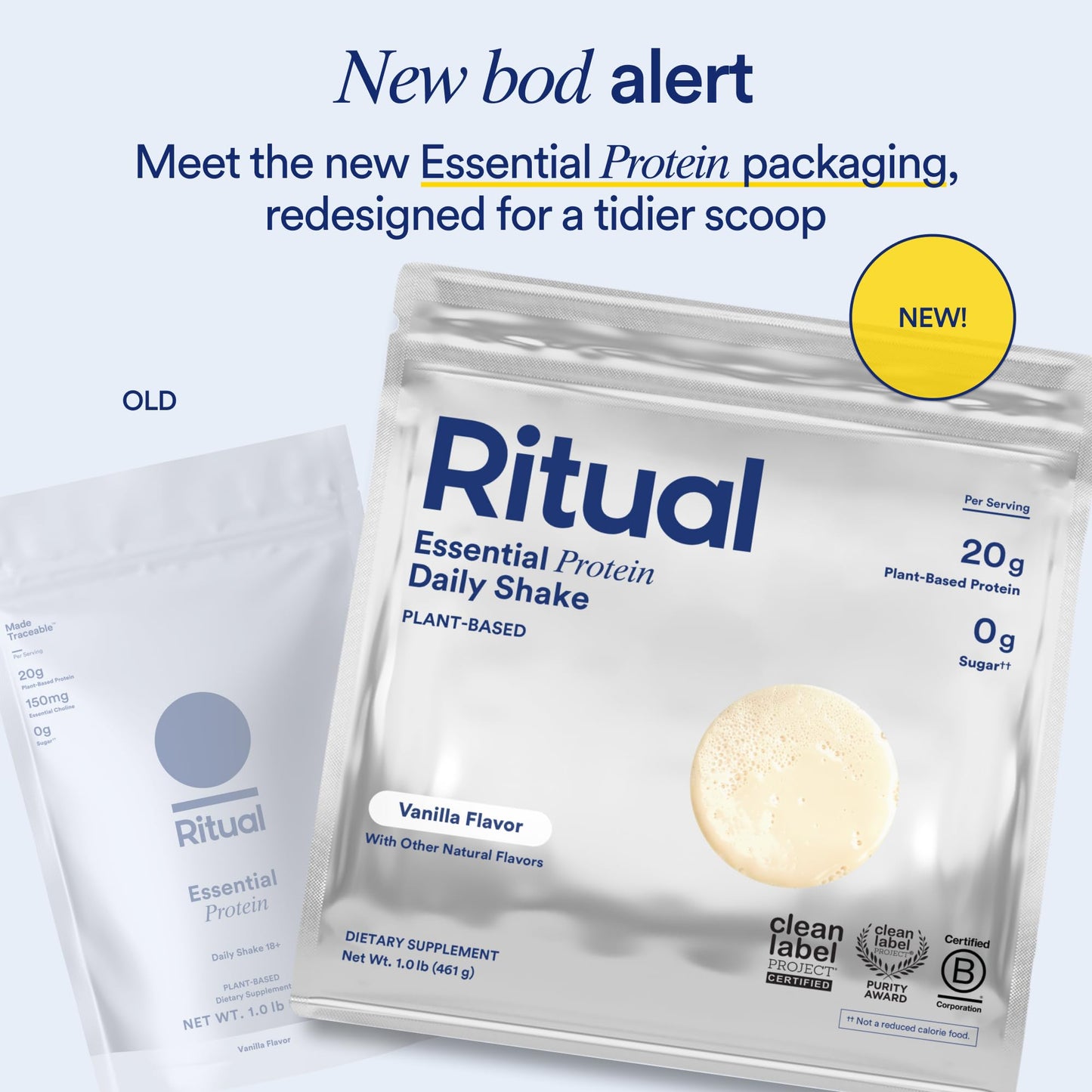 Ritual Pea Protein Powder with BCAA: 20g Organic Vegan Plant-Based Protein from Regenerative Farms in North America, Complete Amino Acid Profile, Gluten Free, Sugar Free‡, Dairy Free, Vanilla, 1 Lbs - Maple Wellness Supplements