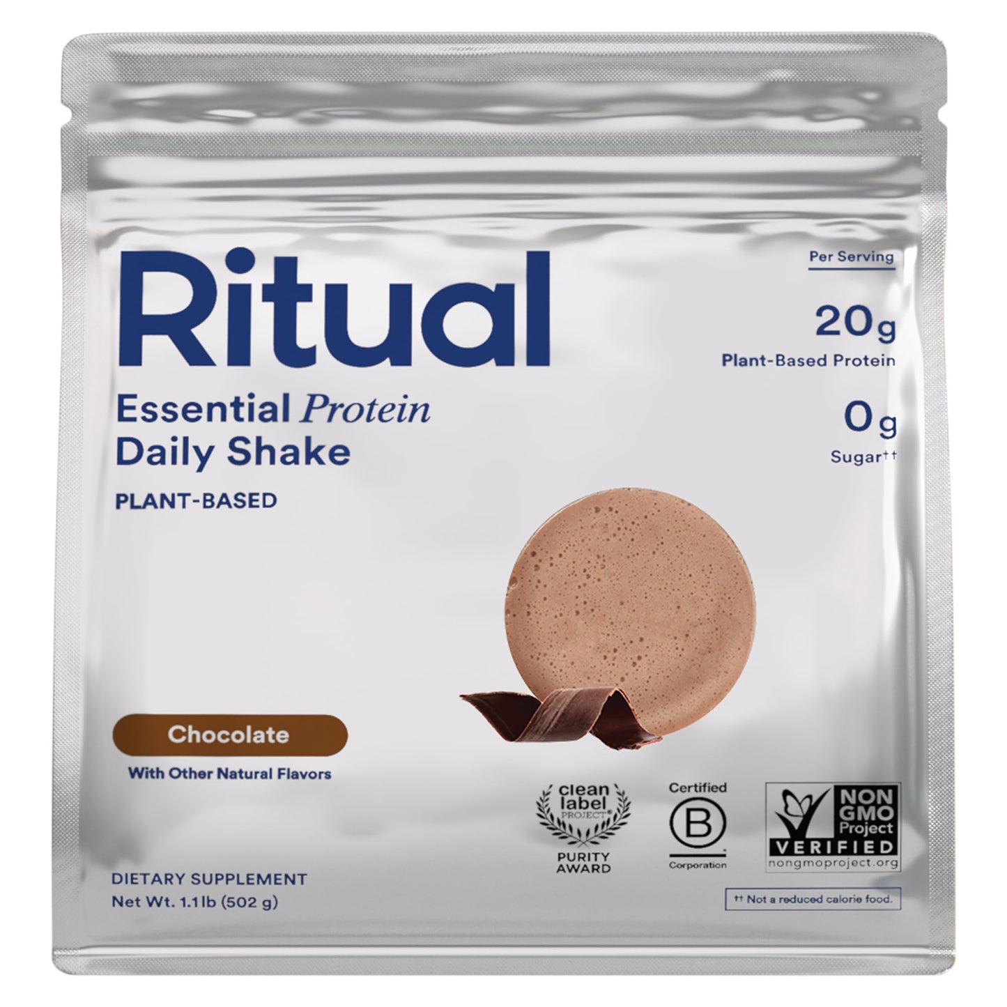 Ritual Pea Protein Powder with BCAA: 20g Organic Vegan Plant-Based Protein from Regenerative Farms in North America, Complete Amino Acid Profile, Gluten Free, Sugar Free‡, Dairy Free, Chocolate, 1 Lbs - Maple Wellness Supplements