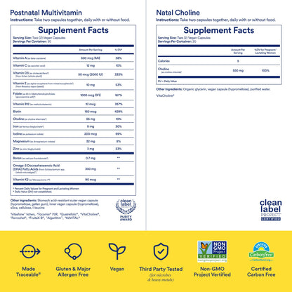 Ritual Postnatal Mom-to-Baby Set, Postpartum Multivitamin and Natal Choline Supplements, Supports Lactation, Immune Function, and Baby's Cognitive Function - Maple Wellness Supplements
