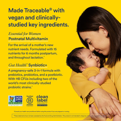 Ritual Postnatal Multivitamin and Gut Duo Supplements with Postnatal Vitamins and Synbiotic+: 3-in-1 Probiotic, Prebiotic, Postbiotic, Supports Lactation, and Gut Health, 30 Day Supply - Maple Wellness Supplements
