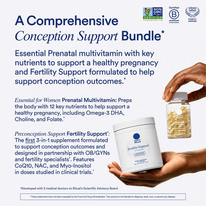 Ritual Preconception Bundle: Essential for Women Prenatal Multivitamin and Lemony Fertility Support Drink Mix Supplement with NAC, CoQ10, and Myo-Inositol. Vegan and Formulated to Support Her.* - Maple Wellness Supplements