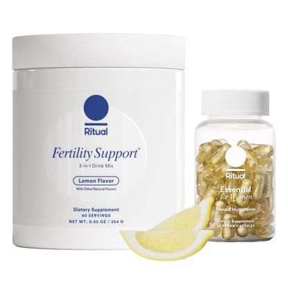 Ritual Preconception Bundle: Essential for Women Prenatal Multivitamin and Lemony Fertility Support Drink Mix Supplement with NAC, CoQ10, and Myo-Inositol. Vegan and Formulated to Support Her.* - Maple Wellness Supplements