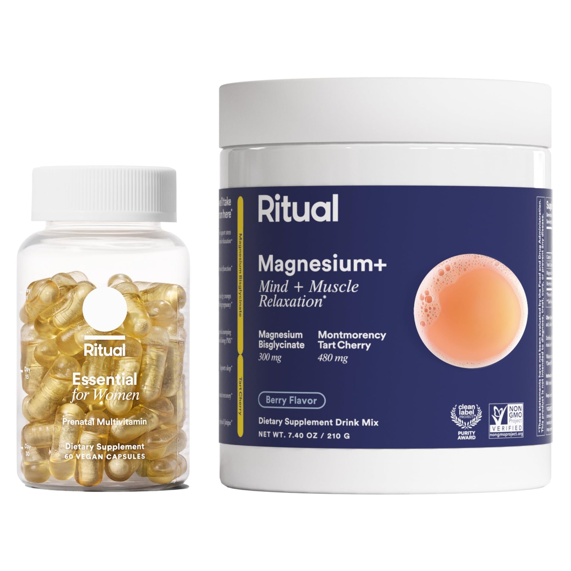 Ritual Pregnancy Relaxation Support Duo with Essential Prenatal Multivitamins to Support Pregnancy Nutrient Demands and Magnesium+ Drink Mix with Magnesium to Help Ease Leg Cramps During Pregnancy - Maple Wellness Supplements