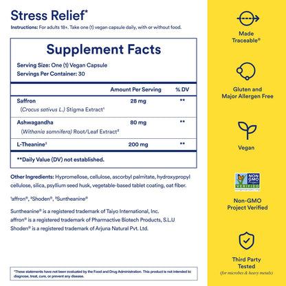 Ritual Stress Relief Supplement - Ashwagandha, L-Theanine, & Saffron - Helps Reduce Stress, Manage Cortisol, Promotes Calm, Relaxation* - All Day Support - Maple Wellness Supplements