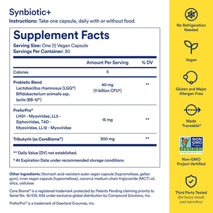 Ritual Synbiotic+ Probiotic, Prebiotic, Postbiotic, 3-in-1 Supplement for Gut Health and Digestive Support, Regularity, Bloat, Immune, Vegan Delayed-Released Daily Capsule, Women and Men, 30 Day - Maple Wellness Supplements