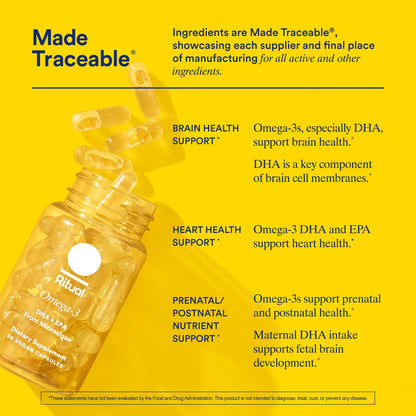 Ritual Vegan Omega 3 Supplement - Science-Backed Dose of DHA and EPA - Bioavailable Omega-3 from Algae Oil - Brain, Heart, and Eye Health Support - Maple Wellness Supplements