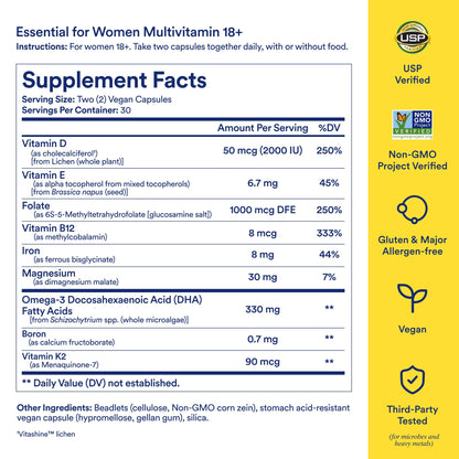 Ritual Women’s 18+ Daily Multivitamin - Key Essential Vitamins and Minerals to Support Energy, Heart, Bone, Brain Health* - Clinical Backed - Vegan - USP Verified - Mint - 60 Capsules - 30 Servings - Maple Wellness Supplements