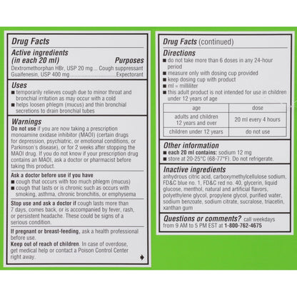 Robitussin Adult Maximum Strength Cough Plus Chest Congestion DM Max, Cough Suppressant and Expectorant, Raspberry Flavor, 8 Fl Oz x 2 - Maple Wellness Supplements