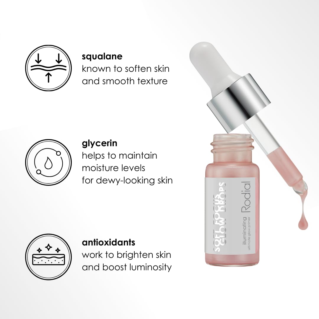 Rodial Soft Focus Glow Booster Drops 0.3 Deluxe fl oz, Illuminating Skin Serum with Glycerin and Antioxidants, Perfectioning and Smoothing Dewy Makeup Base, Weightless Formula - Maple Wellness Supplements