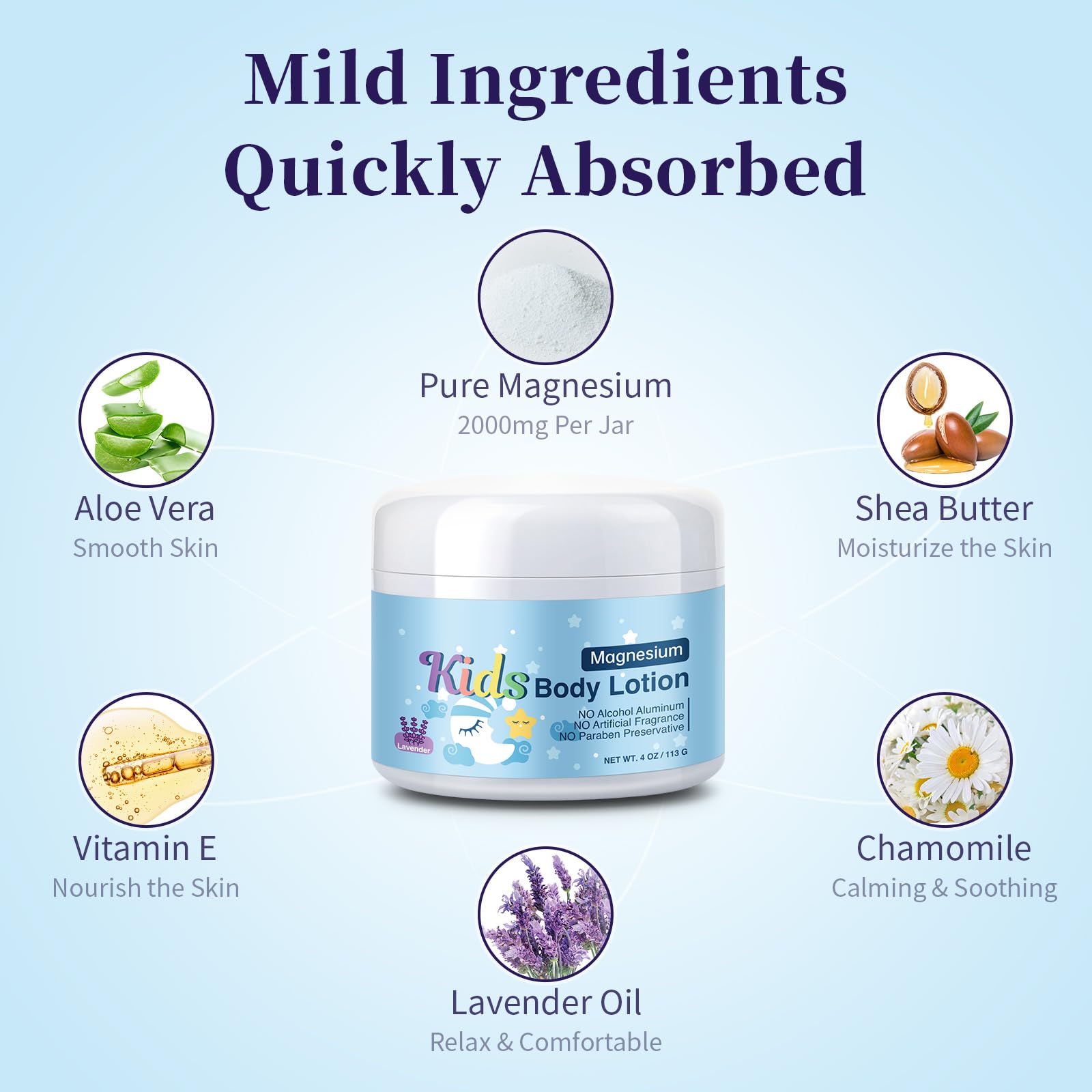 RodPere Magnesium Lotion for Kids & Babies, Bedtime Magnesium Cream for Sleep, Leg Cramps, Lavender Calming Magnesium Oil Lotion for Bone & Muscle Relaxation, Apply to Feet, Legs, Body, 4 OZ. - Maple Wellness Supplements