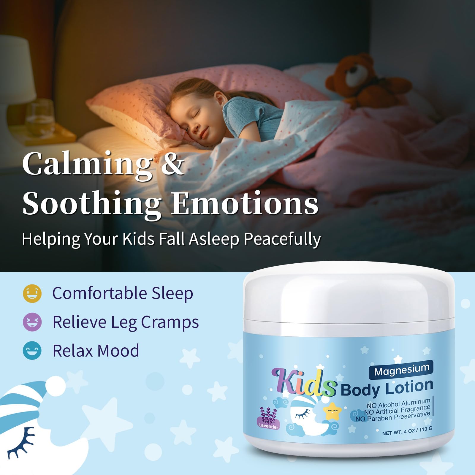 RodPere Magnesium Lotion for Kids & Babies, Bedtime Magnesium Cream for Sleep, Leg Cramps, Lavender Calming Magnesium Oil Lotion for Bone & Muscle Relaxation, Apply to Feet, Legs, Body, 4 OZ. - Maple Wellness Supplements