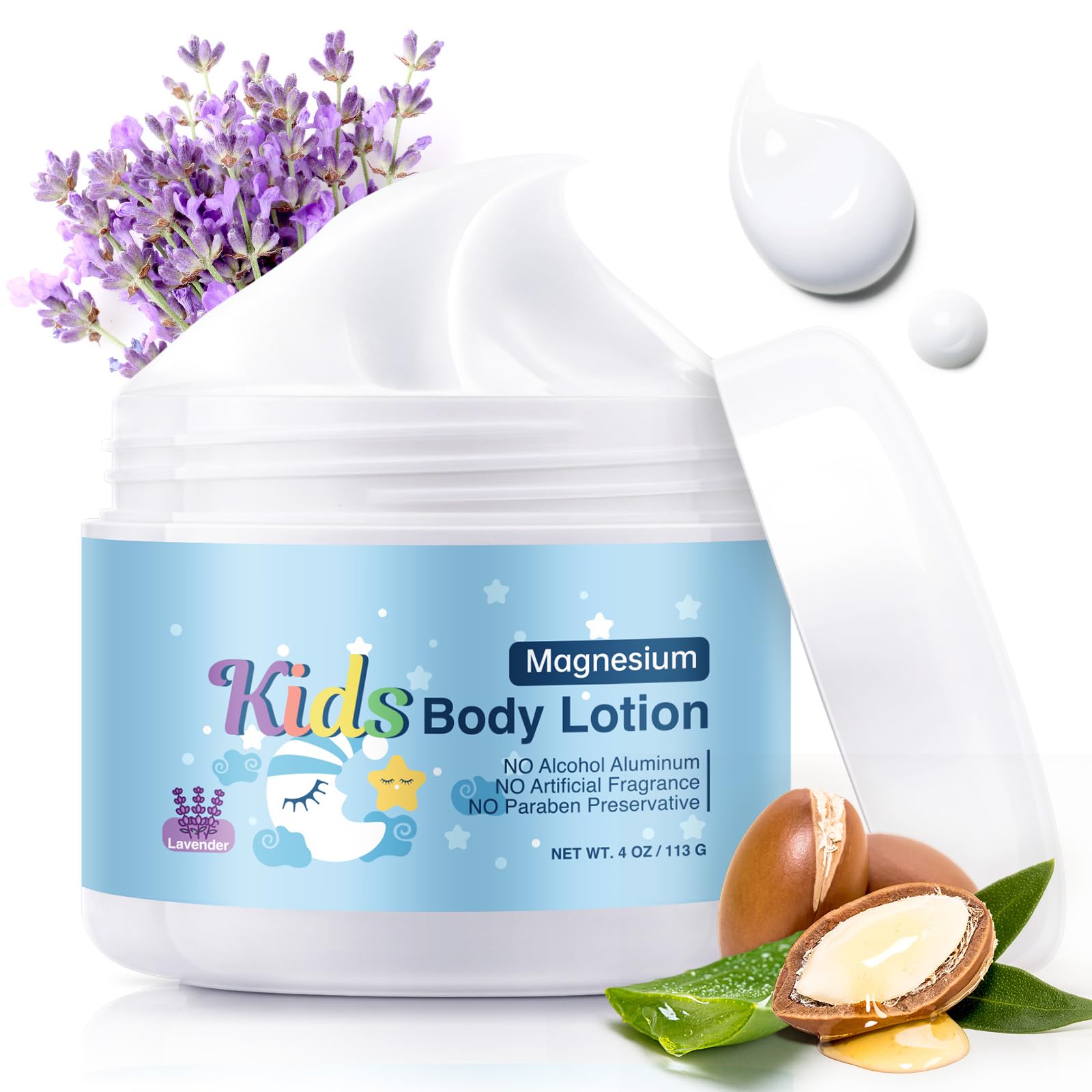 RodPere Magnesium Lotion for Kids & Babies, Bedtime Magnesium Cream for Sleep, Leg Cramps, Lavender Calming Magnesium Oil Lotion for Bone & Muscle Relaxation, Apply to Feet, Legs, Body, 4 OZ. - Maple Wellness Supplements