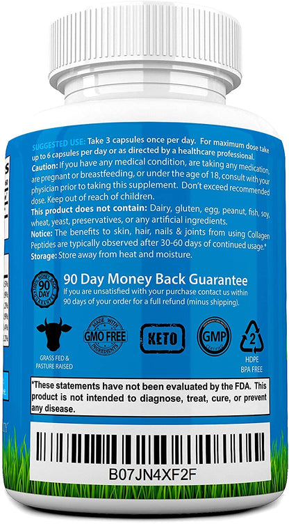 Root Vitality Collagen Peptides Capsules - Grass-Fed, Pasture-Raised Hydrolyzed Protein Supplement for Skin, Hair, & Nails - Non-GMO, Zero Sugar Daily Pills for Men & Women (180 Capsules) - Maple Wellness Supplements