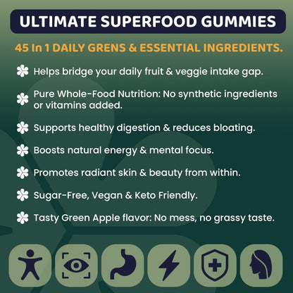 ROOTI Greens + Superfoods Gummies for Adults – 7-in-1 Whole Food Supplement, Spirulina, Lion’s Mane, Probiotics, Fiber & Digestive Enzymes Vegan, Sugar-Free, - Maple Wellness Supplements