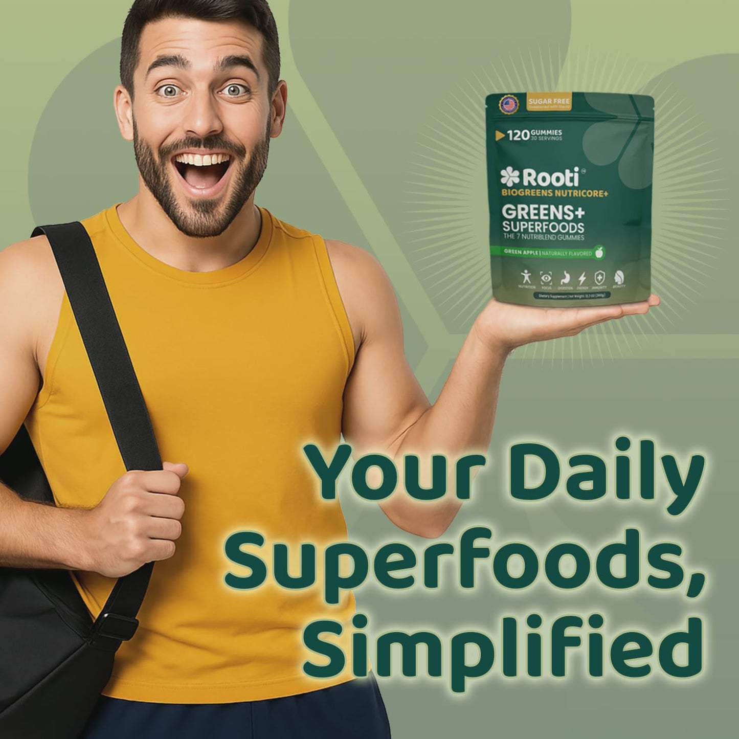 ROOTI Greens + Superfoods Gummies for Adults – 7-in-1 Whole Food Supplement, Spirulina, Lion’s Mane, Probiotics, Fiber & Digestive Enzymes Vegan, Sugar-Free, - Maple Wellness Supplements
