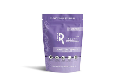 Roots Focus Brain Supplement - Nootropic Mushroom Supplement Powder for Memory, Focus, Energy - Lion's Mane, Cordyceps, and Reishi Mushrooms with Caffeine - Blackberry Lemonade, 15 On the Go Packets - Maple Wellness Supplements