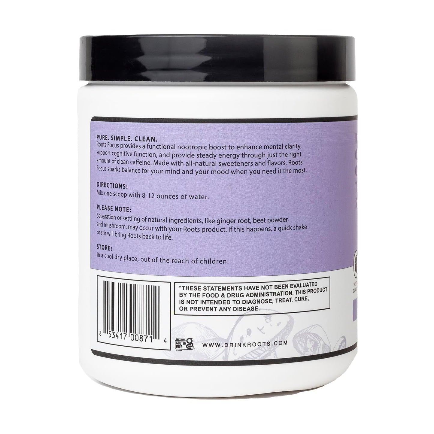 Roots Focus Brain Supplement - Nootropic Mushroom Supplement Powder for Memory, Focus, Energy - Lion's Mane, Cordyceps, Reishi Mushrooms with Caffeine - Blackberry Lemonade, 11.6oz Tub (50 Servings) - Maple Wellness Supplements