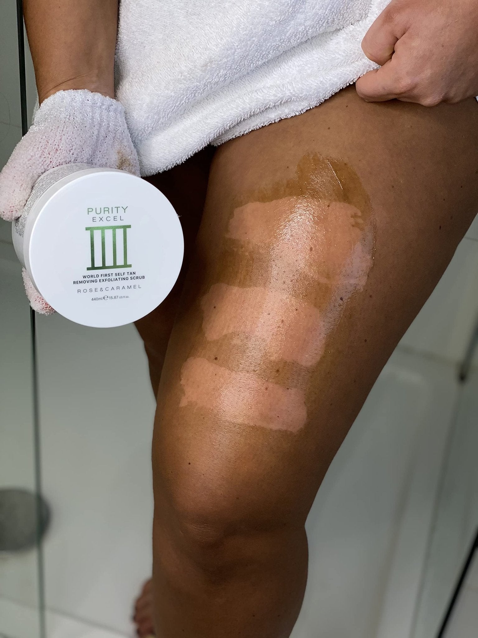 Rose & Caramel Purity Excel 60 Second Miracle Express Self Tan Remover & Exfoliating Tan Eraser Body Scrub 14.89 Fl Oz (440ml) - Maple Wellness Supplements