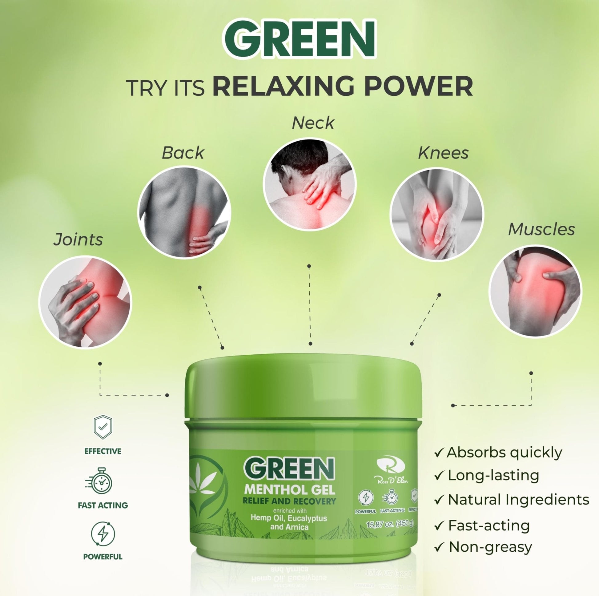 Ross D'Elen Green Menthol Gel - 2Pack Large Size (2) - Maple Wellness Supplements