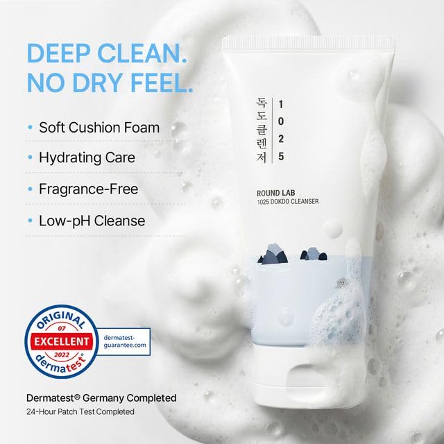 ROUND LAB 1025 Dokdo Cleanser 5.07 Fl Oz, Low pH Facial Cleanser for Sensitive Skin, Rich Soft Bubbles for Deep Cleansing and Makeup Removal - Maple Wellness Supplements