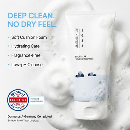 ROUND LAB 1025 Dokdo Cleanser 5.07 Fl Oz, Low pH Facial Cleanser for Sensitive Skin, Rich Soft Bubbles for Deep Cleansing and Makeup Removal - Maple Wellness Supplements