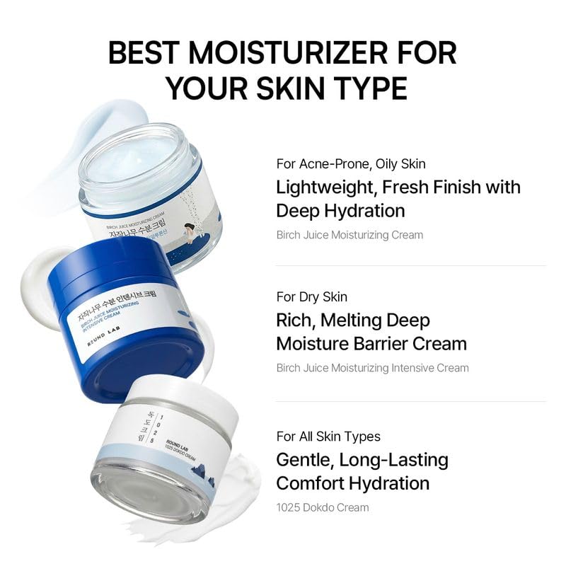 ROUND LAB Birch Juice Moisturizing Cream 2.7 Fl Oz, 48-Hour Deep Hydrating Face Moisturizer with Birch Sap & Vita Hyaluronic Acid for Acne-Prone Skin - Maple Wellness Supplements