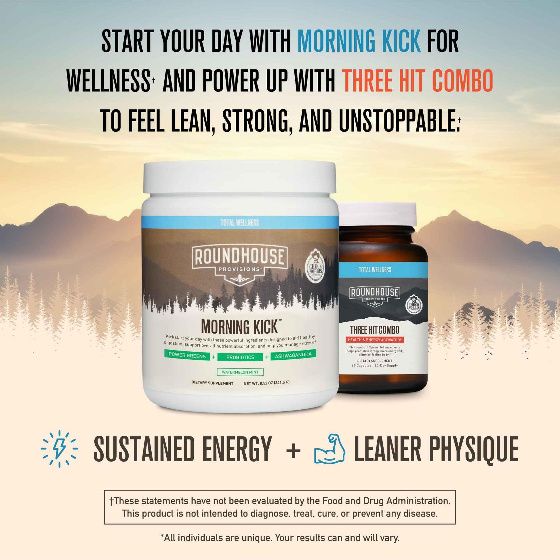 ROUNDHOUSE PROVISION Morning Kick by Chuck Norris - Watermelon Mint Flavor - Greens Superfood Powder with Probiotics, Collagen Peptides & Ashwagandha to Help Support Gut & Joint Health, 3 Pack - Maple Wellness Supplements