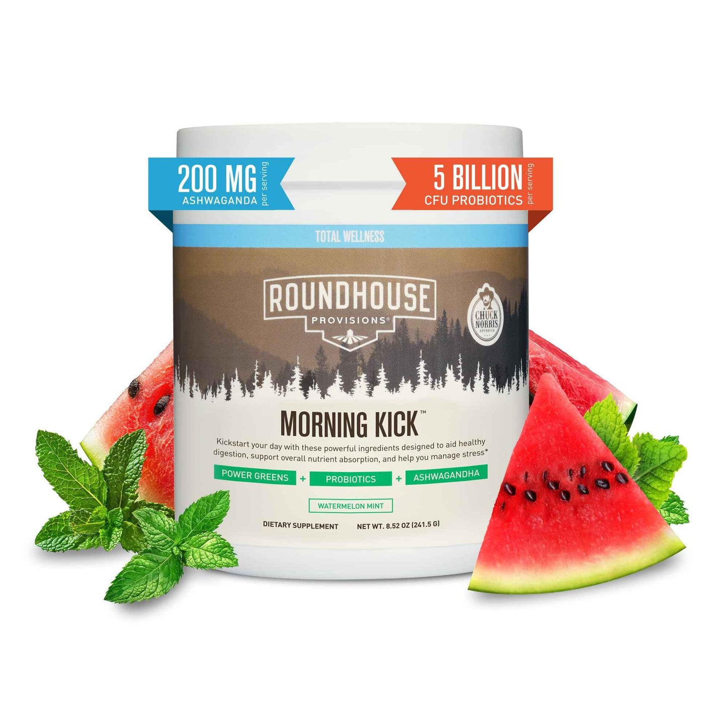 ROUNDHOUSE PROVISION Morning Kick, Powder Supplement for Healthy Digestion, Energy Levels, and Overall Wellness, 30 Servings (9.1 Ounce (Pack of 1), Watermelon Mint) - Maple Wellness Supplements
