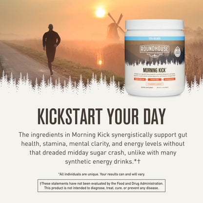 ROUNDHOUSE PROVISION Morning Kick, Zero Sugar Greens Superfood Powder Supplement with Ashwagandha, Collagen, Probiotics, Debloat Drink - Maple Wellness Supplements