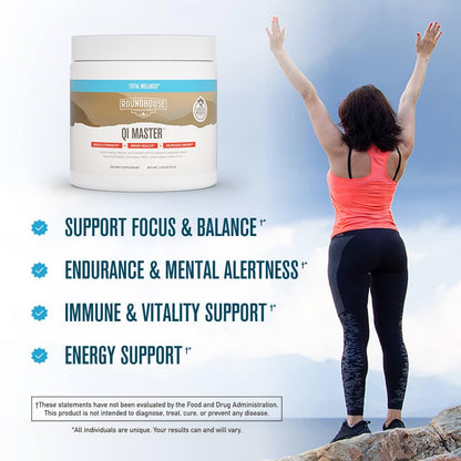 ROUNDHOUSE PROVISION Qi Master Adaptogen Blend, Earthy Mushroom Flavor with Astragalus Root, Rhodiolife Extract, MCT, 8 Organic Mushrooms (30 Scoops) by Chuck Norris - Maple Wellness Supplements