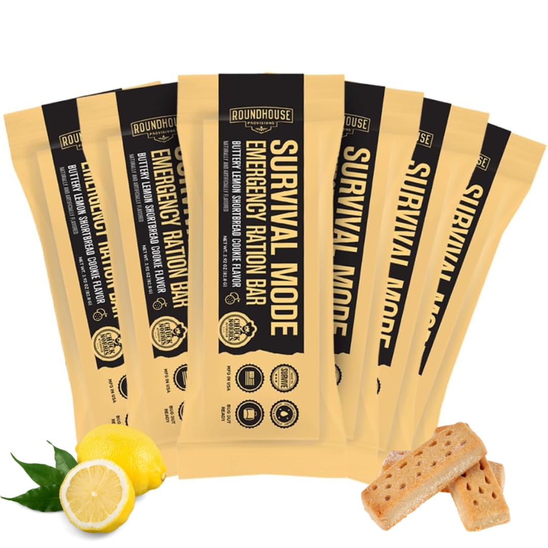 Roundhouse Provisions by Chuck Norris Emergency Food Bars - High Calorie Lemon Shortbread, 14 Vitamins & Minerals - Whole Grain Sorghum, 5-Year Shelf Life - Survival Rations for Crisis & Adventure - Maple Wellness Supplements