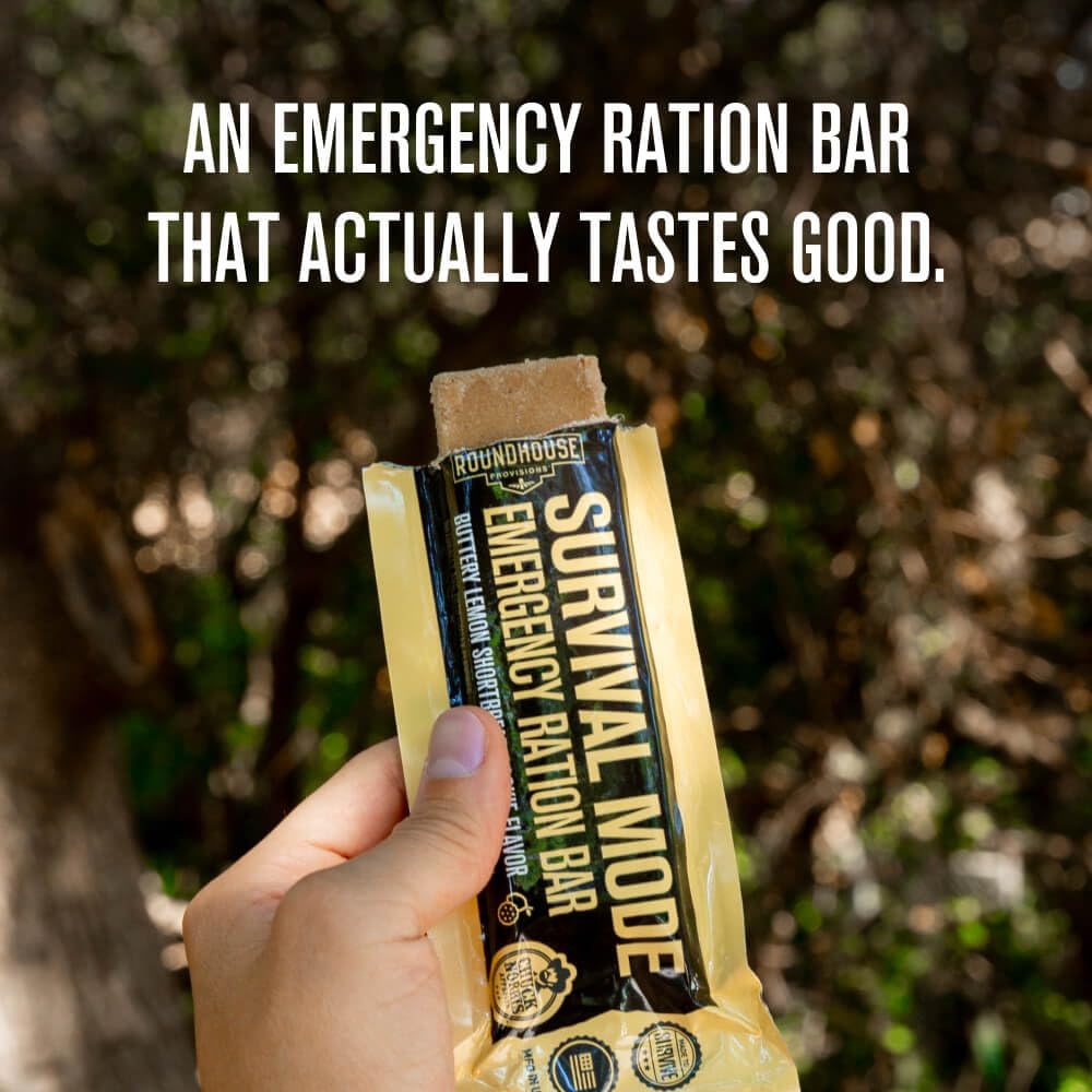 Roundhouse Provisions by Chuck Norris Emergency Food Bars - High Calorie Lemon Shortbread, 14 Vitamins & Minerals - Whole Grain Sorghum, 5-Year Shelf Life - Survival Rations for Crisis & Adventure - Maple Wellness Supplements