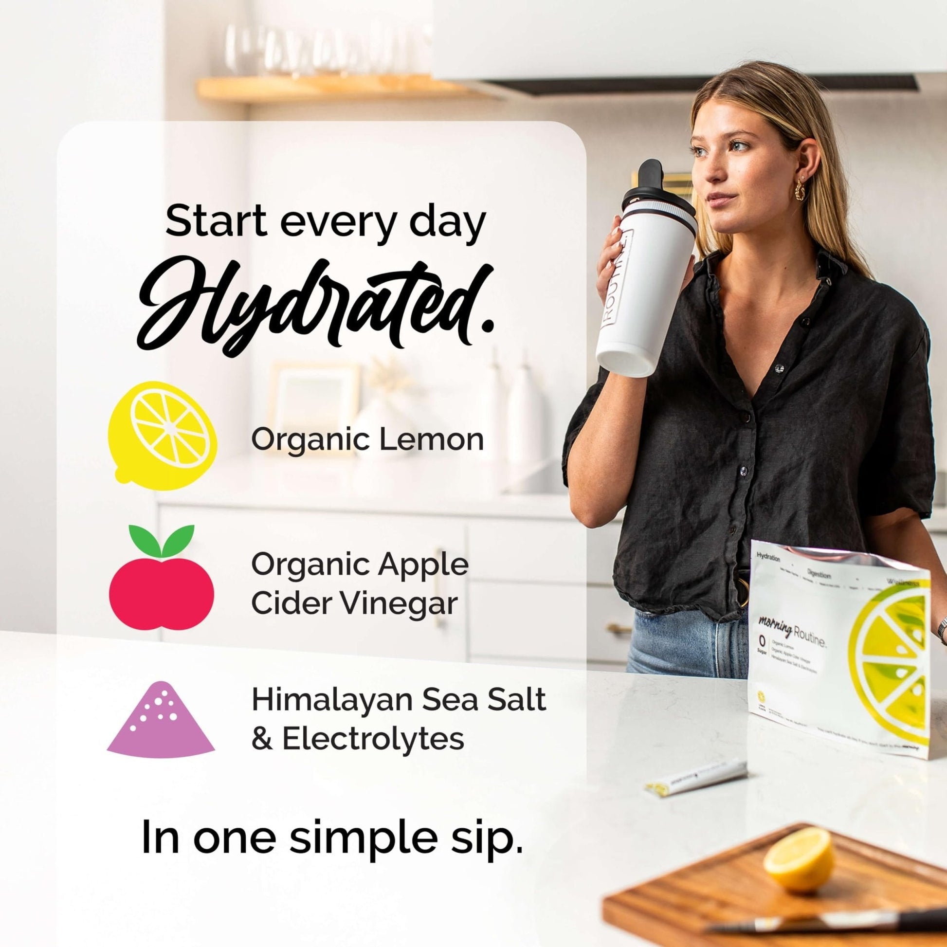 ROUTINE Morning Daily Hydration | Electrolyte Powder Packets | Lemon, Apple Cider Vinegar & Sea Salt Drink Mix | Sugar-Free, Keto & Paleo-Friendly | 3rd-Party - Maple Wellness Supplements