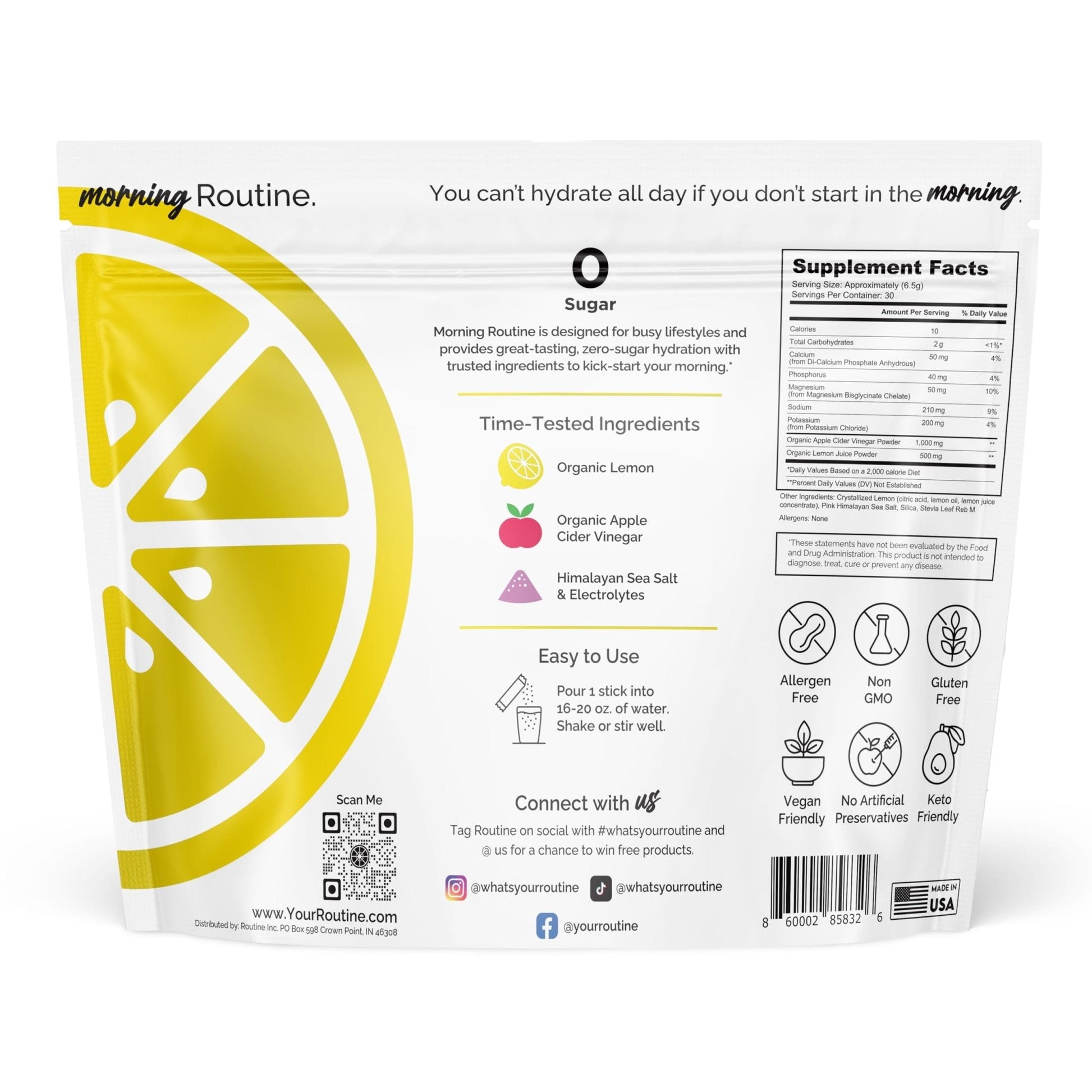 ROUTINE Morning Daily Hydration | Electrolyte Powder Packets | Lemon, Apple Cider Vinegar & Sea Salt Drink Mix | Sugar-Free, Keto & Paleo-Friendly | 3rd-Party - Maple Wellness Supplements