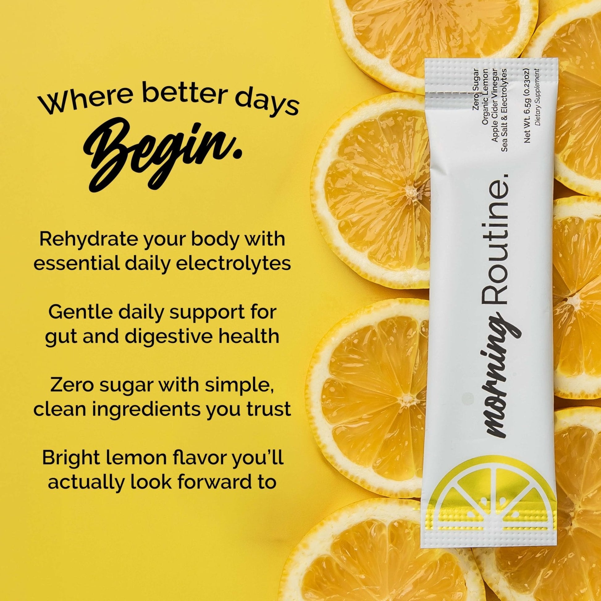 ROUTINE Morning Daily Hydration | Electrolyte Powder Packets | Lemon, Apple Cider Vinegar & Sea Salt Drink Mix | Sugar-Free, Keto & Paleo-Friendly | 3rd-Party - Maple Wellness Supplements
