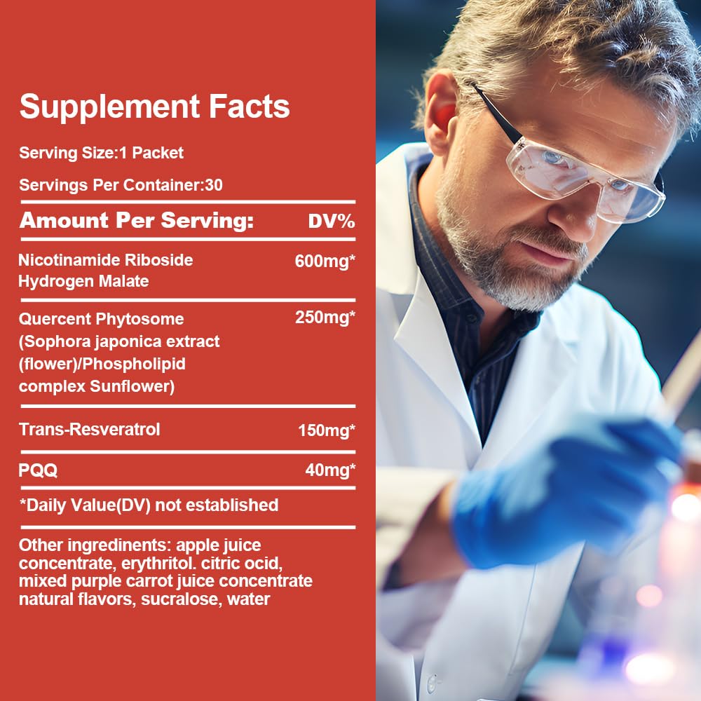 Royalee NAD Supplement 1200mg Synergistic Blend with Nicotinamide Riboside, PQQ & Resveratrol - Premium Anti-Aging Supplement for Cellular Energy, Mental Clarity and Longevity (30 Packets)1 - Maple Wellness Supplements