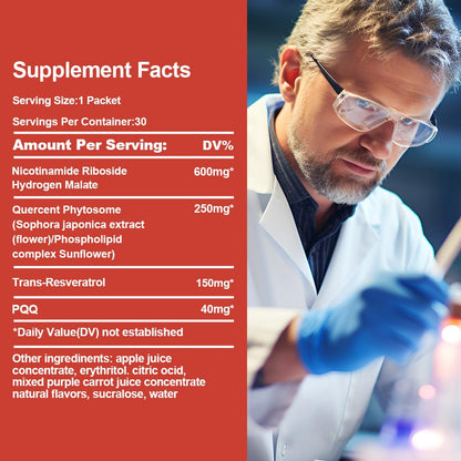 Royalee NAD Supplement 1200mg Synergistic Blend with Nicotinamide Riboside, PQQ & Resveratrol - Premium Anti-Aging Supplement for Cellular Energy, Mental Clarity and Longevity (30 Packets)1 - Maple Wellness Supplements