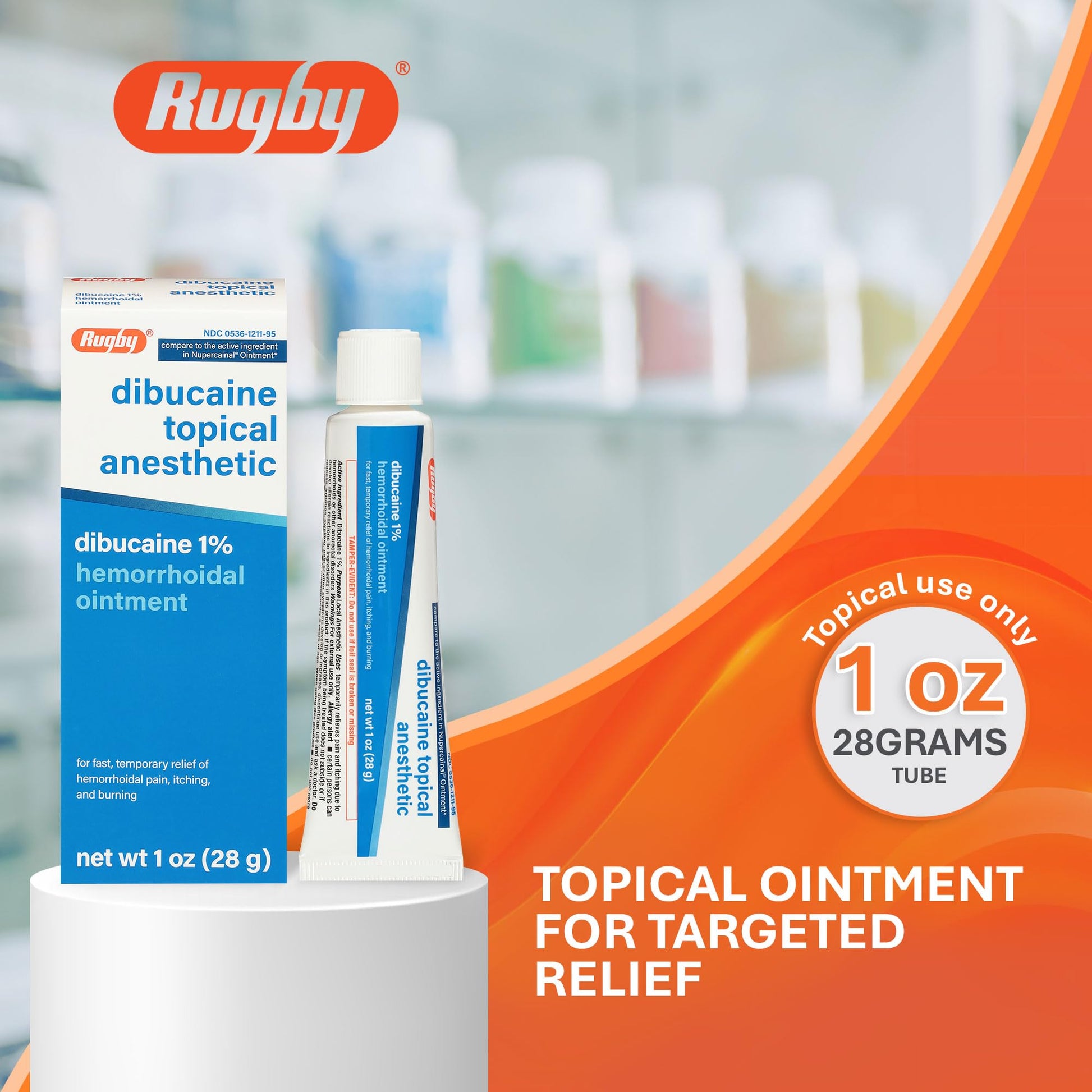 Rugby Dibucaine Topical Anesthetic 1% Hemorrhoid Ointment - Pain Relief Cream for Itching and Burning, Hemorrhoid Treatment, Anti Itch Cream 1 Oz (3 Pack) - Maple Wellness Supplements