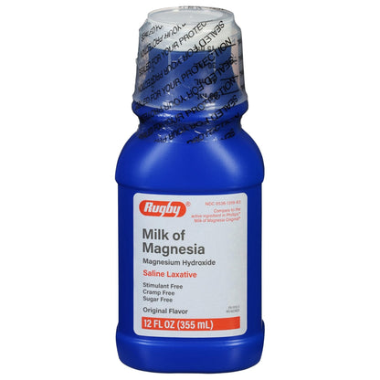 Rugby Milk of Magnesia Magnesium Hydroxide Saline Laxative – Stimulant, Cramp & Sugar-Free - Original Flavor – 12 Fl Oz - Maple Wellness Supplements