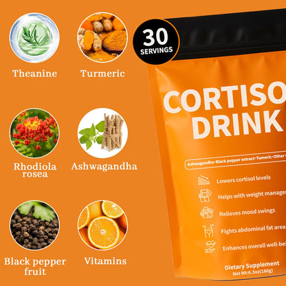 Rulinal Cortisol Drink Powder | Cortisol Supplements for Women | Ashwagandha, L-Theanine, Turmeric Root, Black Pepper Extract for Relax & Focus, Healthy Cortisol Levels, Mental Clarity, Vegan, 6.3oz - Maple Wellness Supplements