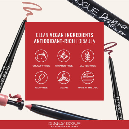Runway Rogue Designer Liner Lip Pencil, Matte Cool Berry-Rose Lip Liner Pencil and Lip Liner Sharpener, ‘Camera Ready’ - Maple Wellness Supplements