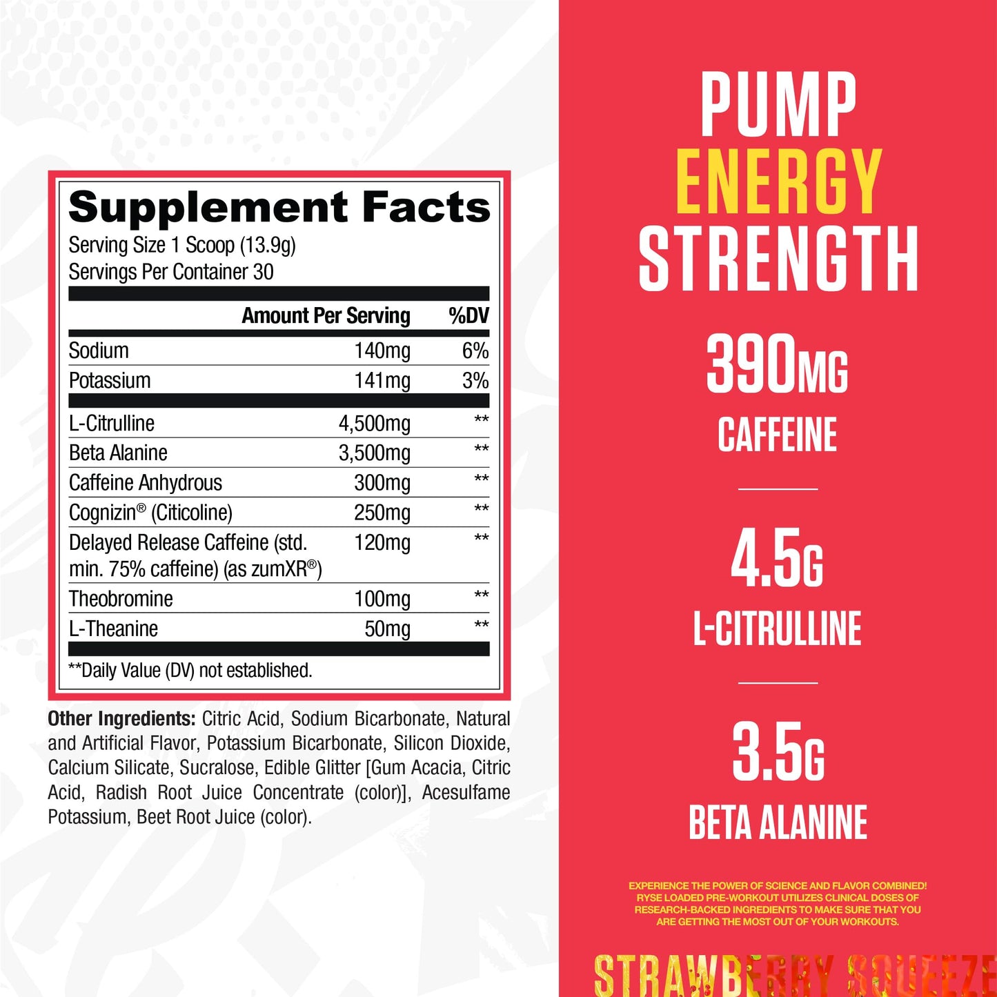 RYSE Loaded Pre Workout Powder - Strawberry Squeeze - Daily Pre-Workout for Men & Women with 390mg Caffeine, Beta Alanine, and Citrulline for Pump - Maple Wellness Supplements