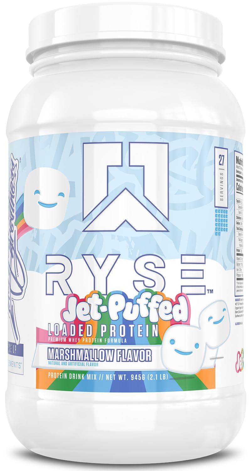 RYSE Loaded Protein Powder - Jet-Puffed Marshmallow - 25g Whey Protein Isolate & Concentrate with Prebiotic Fiber & MCTs - Low Carb, Low Sugar, Digestive-Friendly - 27 Servings / 2 lb Tub - Maple Wellness Supplements