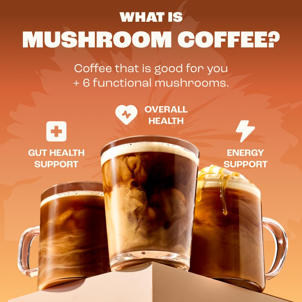 RYZE SUPERFOODS Mushroom Medium Roast Coffee USDA Organic with 6 Adaptogenic Mushrooms, USA Grown Instant Coffee for Better Energy - Maple Wellness Supplements