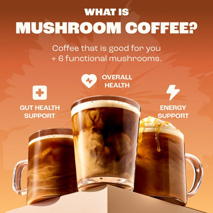 RYZE SUPERFOODS Mushroom Medium Roast Coffee USDA Organic with 6 Adaptogenic Mushrooms, USA Grown Instant Coffee for Better Energy - Maple Wellness Supplements