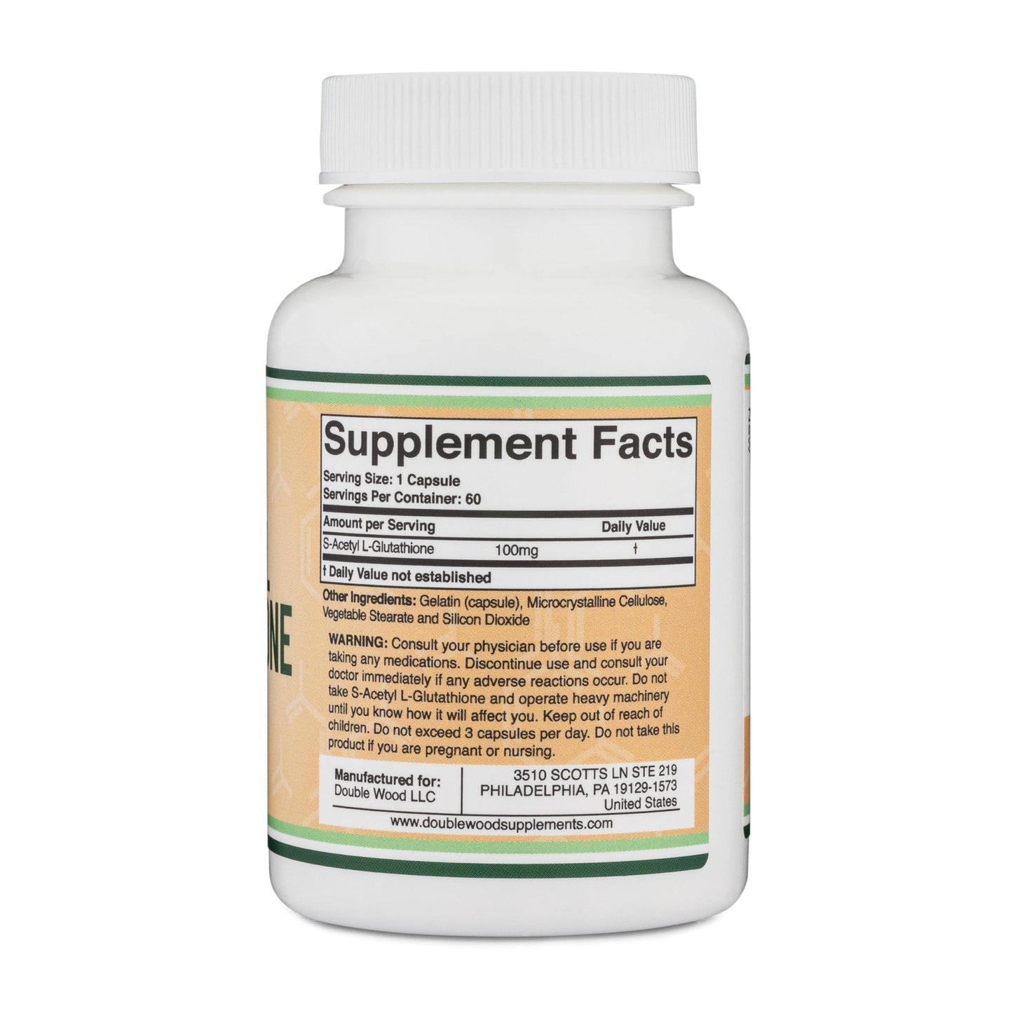 S-Acetyl L-Glutathione Capsules - 100mg, 60 Count (Acetylated Glutathione Antioxidant - More Absorbable Than Glutathione and Liposomal Glutathione, Non-GMO and Gluten Free) by Double Wood - Maple Wellness Supplements