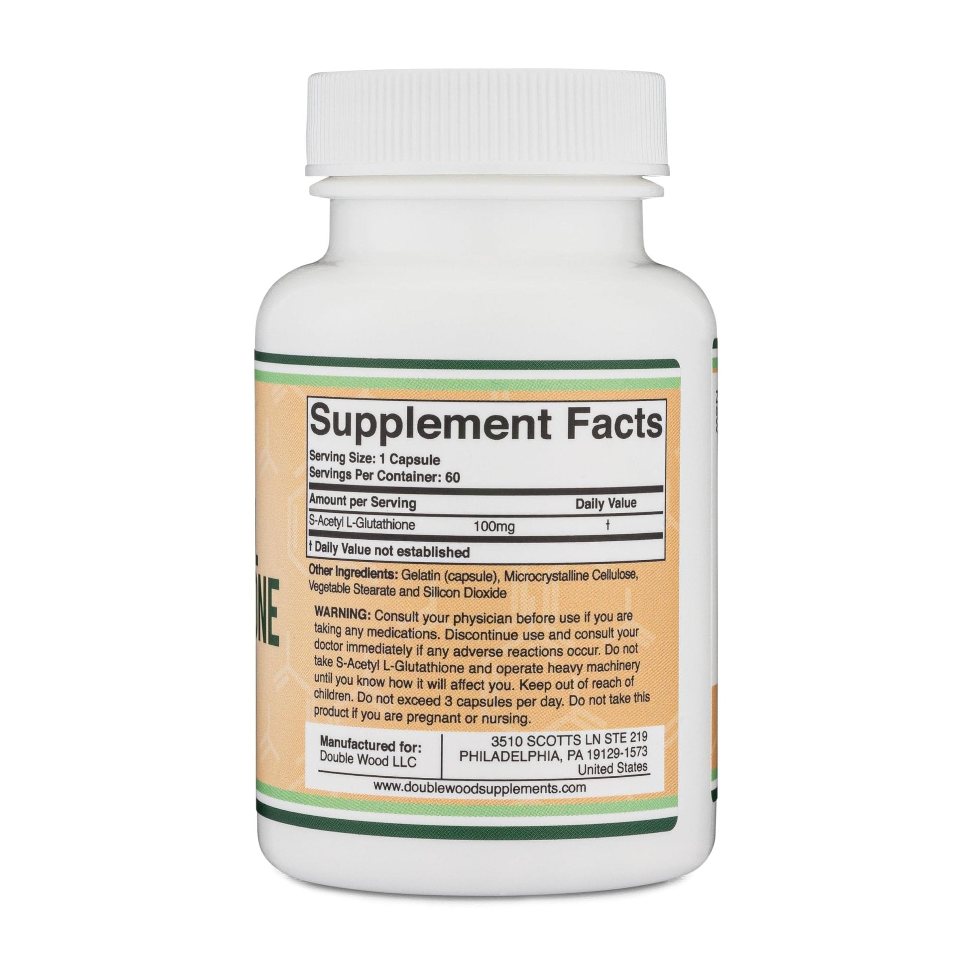 S-Acetyl L-Glutathione Capsules - 100mg, 60 Count (Acetylated Glutathione Antioxidant - More Absorbable Than Glutathione and Liposomal Glutathione, Non-GMO and Gluten Free) by Double Wood - Maple Wellness Supplements